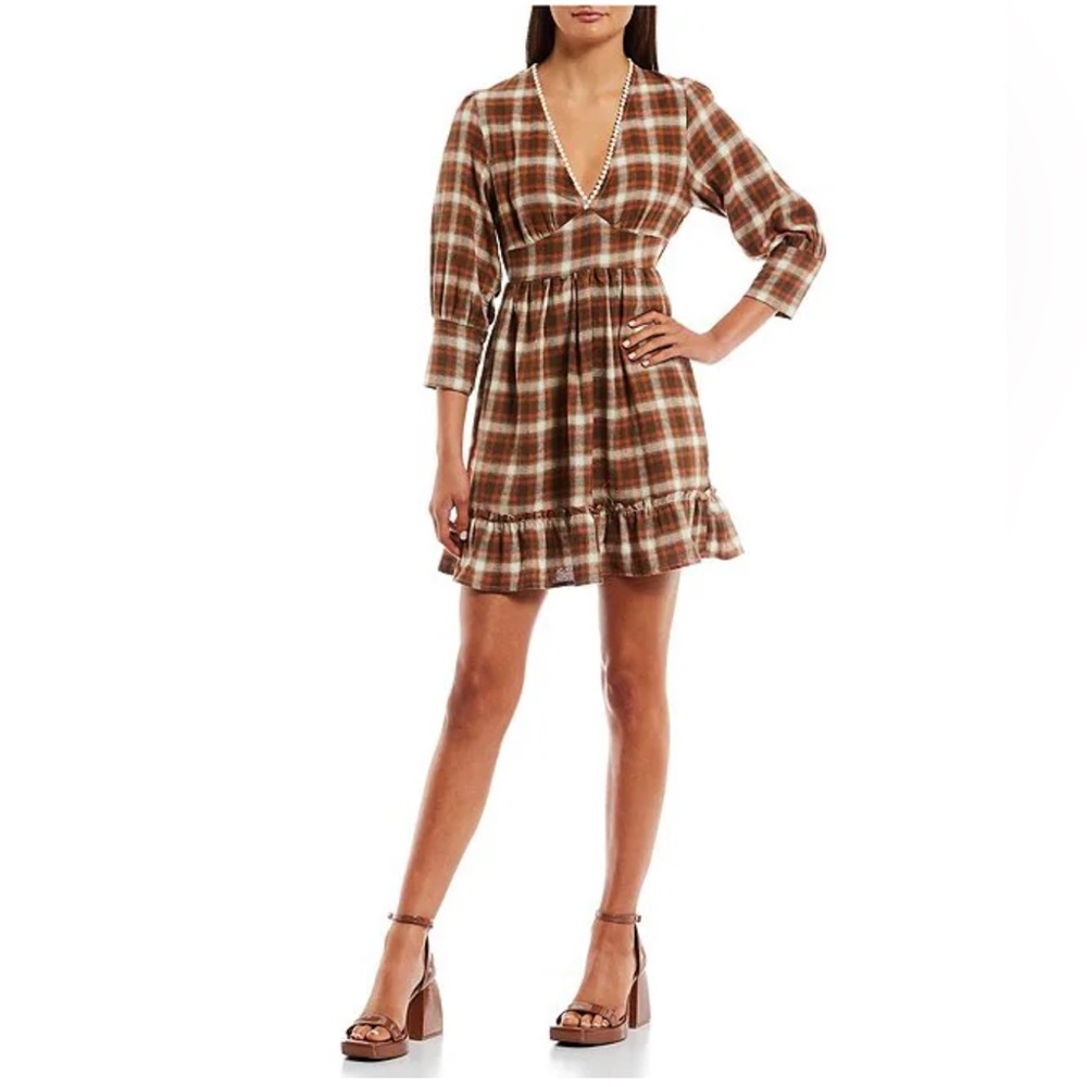 Coco + Jaimeson Brown and Tan Plaid Dress Size Large NWOT